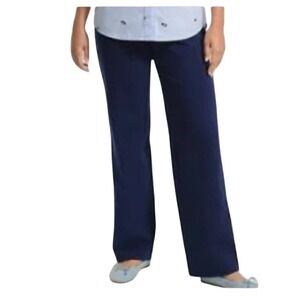 New LANDS' END Women Size 12 Dark Navy Straight Leg Classic Chino Pants Trousers